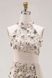 Beaded Mermaid Apricot Floral Long Mother of the Bride Dress with Side Cape