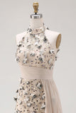Beaded Mermaid Apricot Floral Long Mother of the Bride Dress with Side Cape