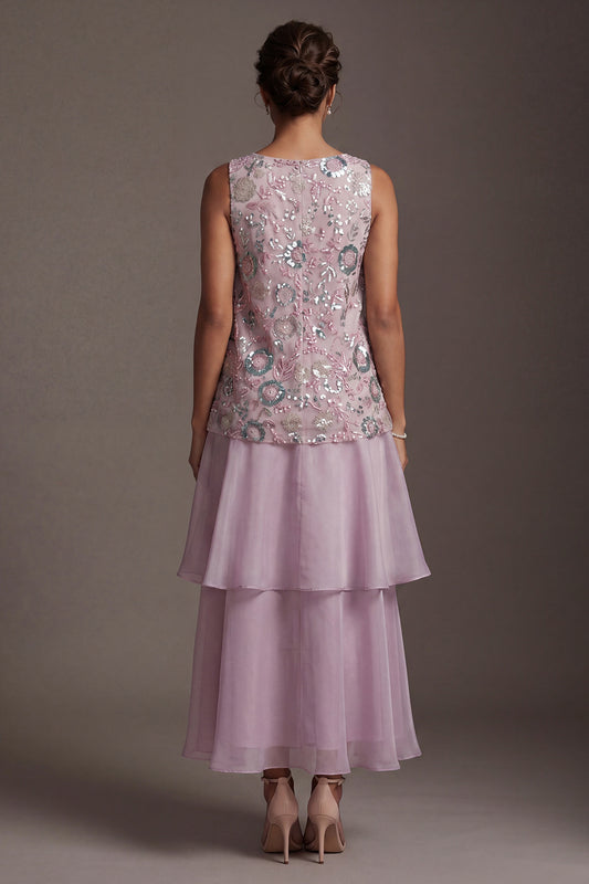 Sparkly Lilac Long Beaded A Line Mother of the Bride Dress with Ruffles