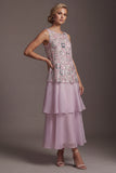 Sparkly Lilac Long Beaded A Line Mother of the Bride Dress with Ruffles