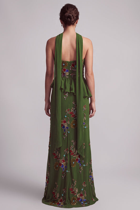 Olive Long Floral Mermaid Strapless Beaded Mother of the Bride Dress with Ruffles