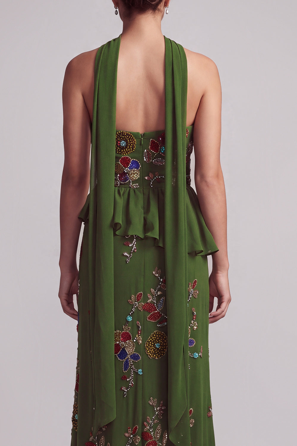 Olive Long Floral Mermaid Strapless Beaded Mother of the Bride Dress with Ruffles