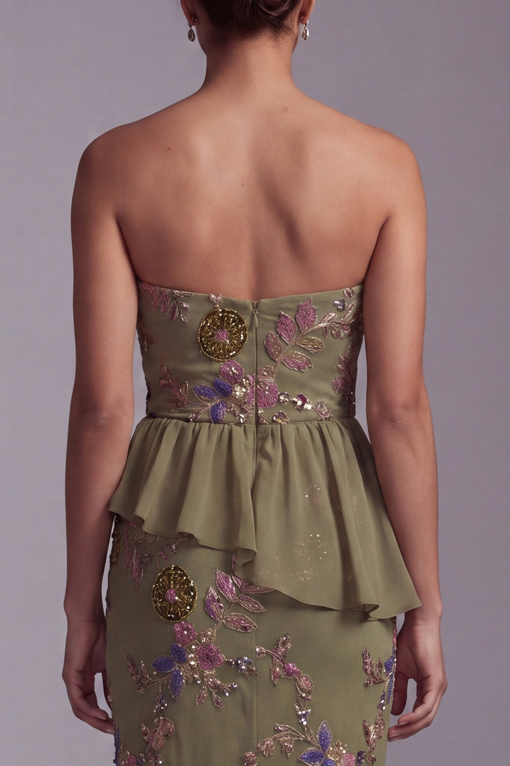 Olive Long Floral Mermaid Strapless Beaded Mother of the Bride Dress with Ruffles