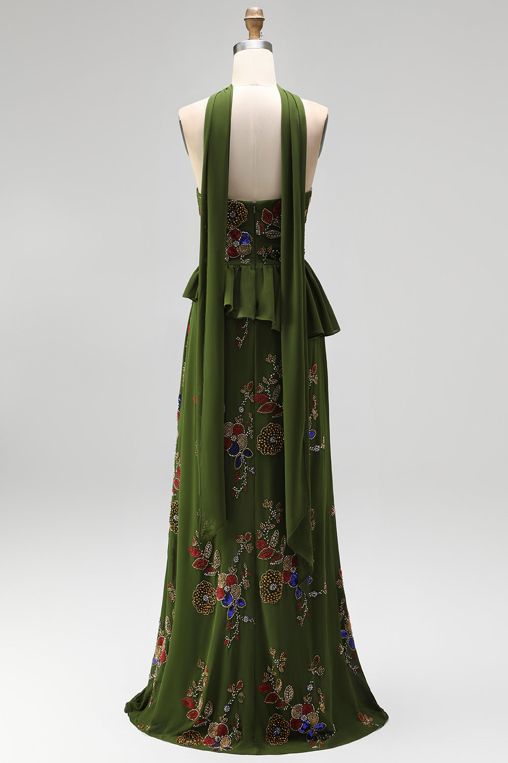 Olive Long Floral Mermaid Strapless Beaded Mother of the Bride Dress with Ruffles