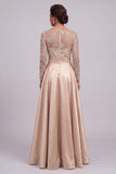 Long Floral Beaded A Line Sparkly Champagne Mother of the Bride Dress with Slit