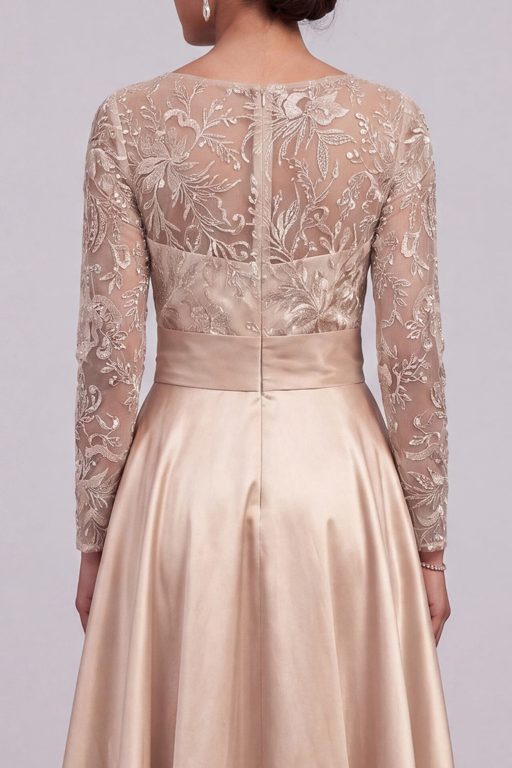 Long Floral Beaded A Line Sparkly Champagne Mother of the Bride Dress with Slit