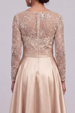 Long Floral Beaded A Line Sparkly Champagne Mother of the Bride Dress with Slit