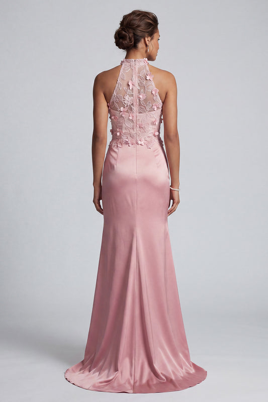 Pink Long Floral Mermaid Beaded Mother of the Bride Dress