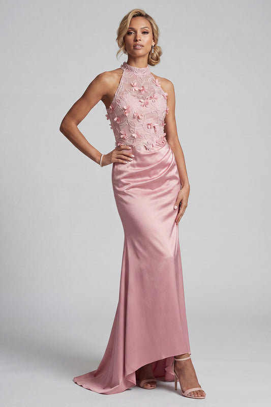 Pink Long Floral Mermaid Beaded Mother of the Bride Dress