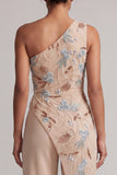 Champagne One Shoulder Beaded Mother of the Bride Jumpsuits