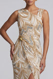 Long Beaded Sparkly Champagne Mother of the Bride Dress with Slit