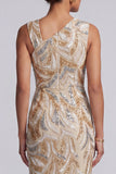 Long Beaded Sparkly Champagne Mother of the Bride Dress with Slit