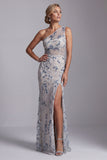 Sparkly Light Blue Long Floral Beaded Mermaid Mother of the Bride Dress with Slit