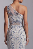 Sparkly Light Blue Long Floral Beaded Mermaid Mother of the Bride Dress with Slit