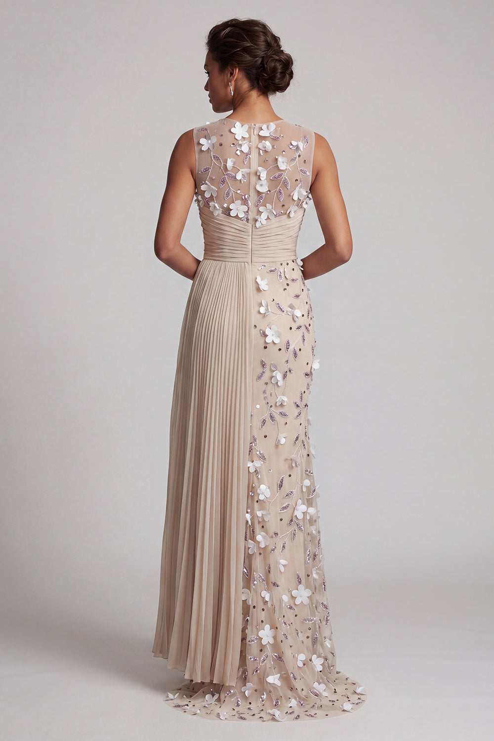 Apricot Floral Long Beaded Mermaid Mother of the Bride Dress with Pockets
