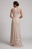 Apricot Floral Long Beaded Mermaid Mother of the Bride Dress with Pockets