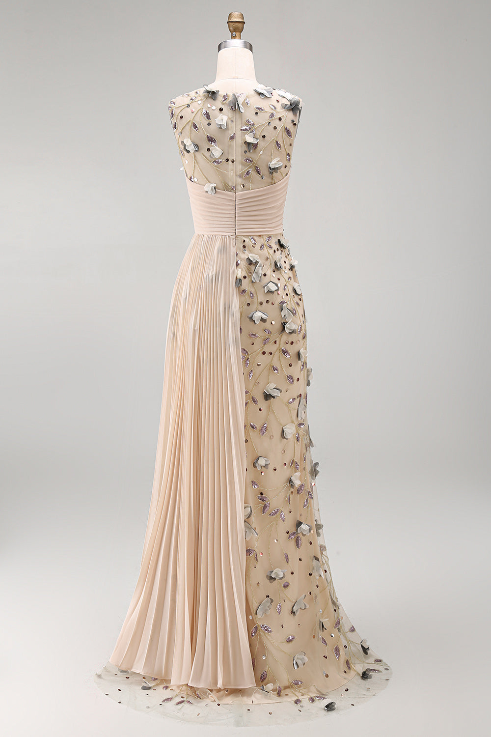 Apricot Floral Long Beaded Mermaid Mother of the Bride Dress with Pockets