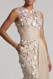 Apricot Floral Long Beaded Mermaid Mother of the Bride Dress with Pockets