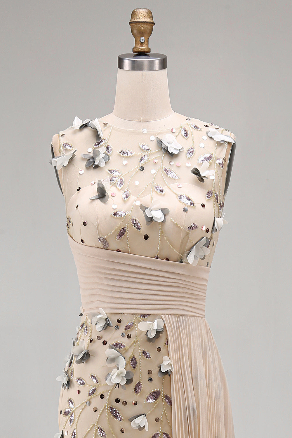 Apricot Floral Long Beaded Mermaid Mother of the Bride Dress with Pockets