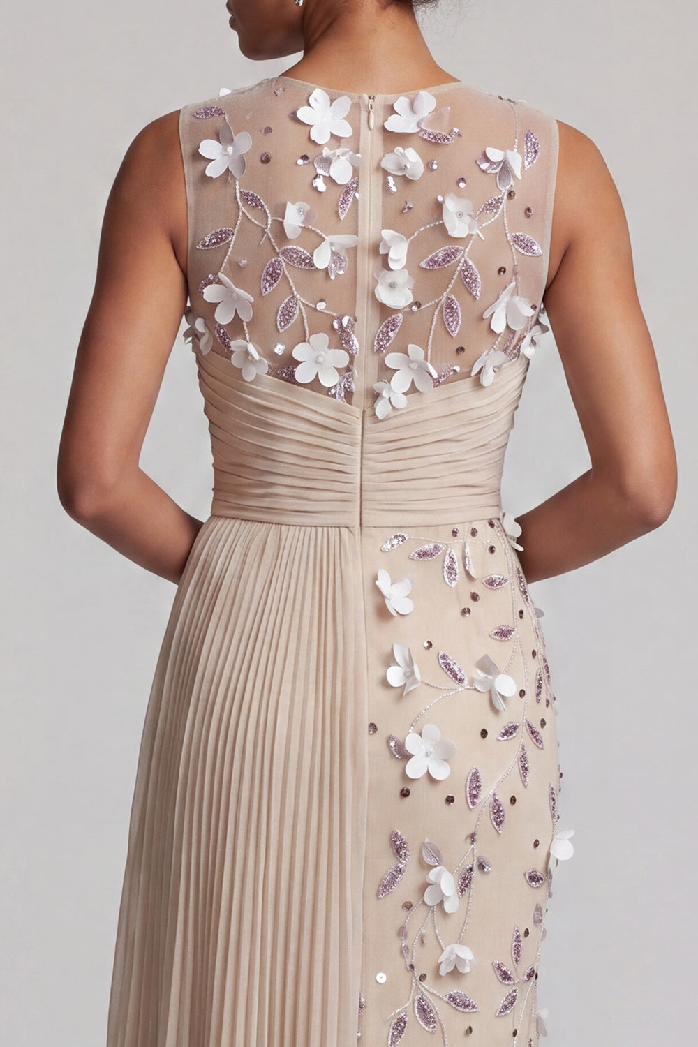 Apricot Floral Long Beaded Mermaid Mother of the Bride Dress with Pockets