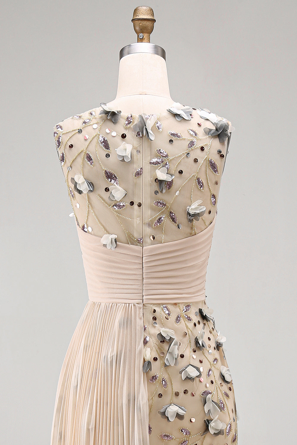 Apricot Floral Long Beaded Mermaid Mother of the Bride Dress with Pockets