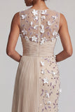 Apricot Floral Long Beaded Mermaid Mother of the Bride Dress with Pockets