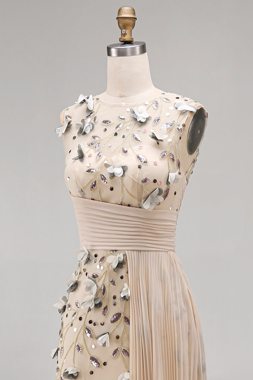 Apricot Floral Long Beaded Mermaid Mother of the Bride Dress with Pockets