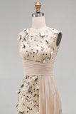 Apricot Floral Long Beaded Mermaid Mother of the Bride Dress with Pockets