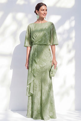 Sage Green Sheath Bateau Neck Long Floral Mother of the Bride Dress