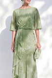 Sage Green Sheath Bateau Neck Long Floral Mother of the Bride Dress