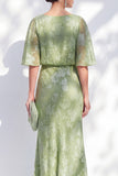 Sage Green Sheath Bateau Neck Long Floral Mother of the Bride Dress