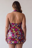 Floral Sparkly Black Tight Short Sequin Halter Backless Homecoming Dress