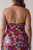 Floral Sparkly Black Tight Short Sequin Halter Backless Homecoming Dress