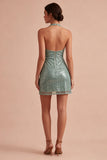 Sparkly Light Green Short Sequin Cowl Neck Tight Homecoming Dress