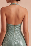Sparkly Light Green Short Sequin Cowl Neck Tight Homecoming Dress