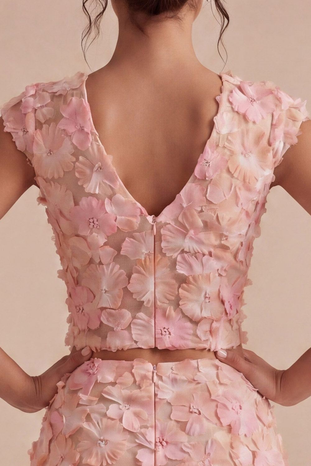 Floral V-Neck 2 Piece Pink Short Homecoming Dress with Sash