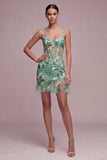 Light Green Floral Short Corset Tight Homecoming Dress with Ruffles