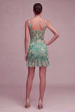 Light Green Floral Short Corset Tight Homecoming Dress with Ruffles