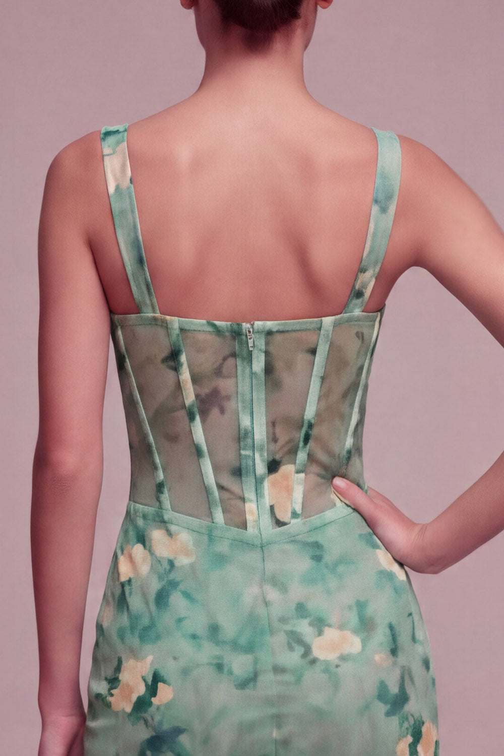 Light Green Floral Short Corset Tight Homecoming Dress with Ruffles