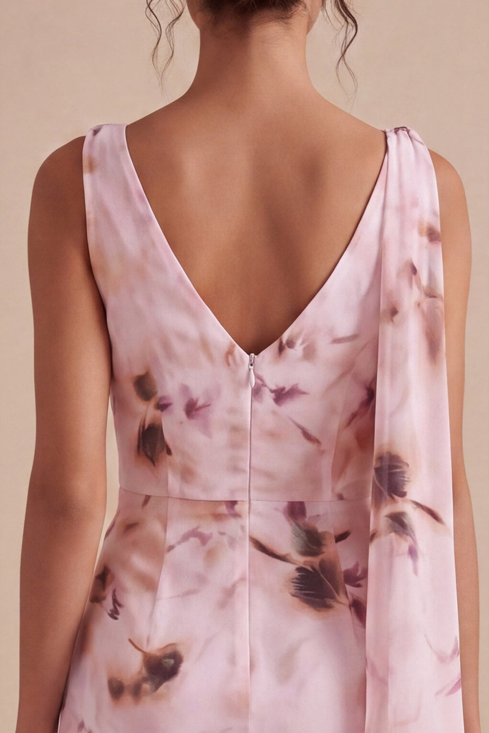 Floral Cowl Neck Pink Tight Short Ruched Homecoming Dress with Sash