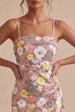 Sparkly Pink Floral Tight Short Spaghetti Straps Sequin Homecoming Dress