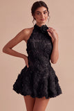 Floral Halter A Line Daffodil Short Backless Homecoming Dress with Beading