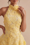 Floral Halter A Line Daffodil Short Backless Homecoming Dress with Beading