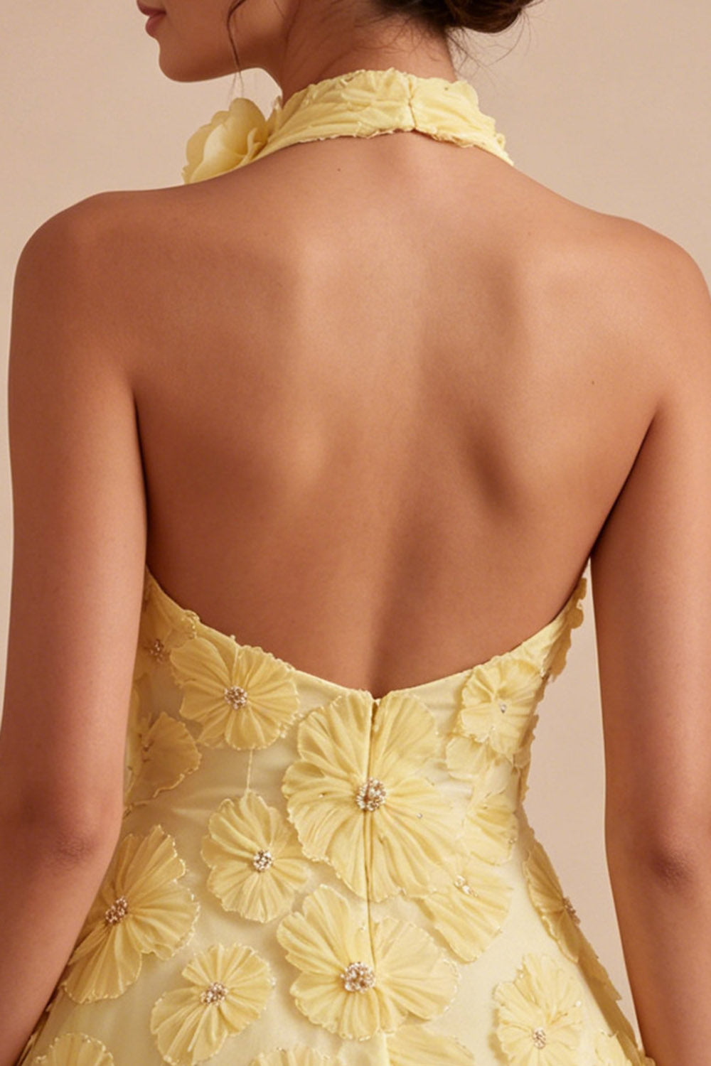 Floral Halter A Line Daffodil Short Backless Homecoming Dress with Beading