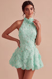 Floral Halter A Line Daffodil Short Backless Homecoming Dress with Beading