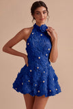 Floral Halter A Line Daffodil Short Backless Homecoming Dress with Beading
