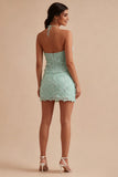 Floral Mint Green 2 Piece Halter Short Tight Homecoming Dress