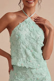 Floral Mint Green 2 Piece Halter Short Tight Homecoming Dress