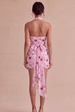 Floral Halter Pink Tight Short Ruched Homecoming Dress with Bow