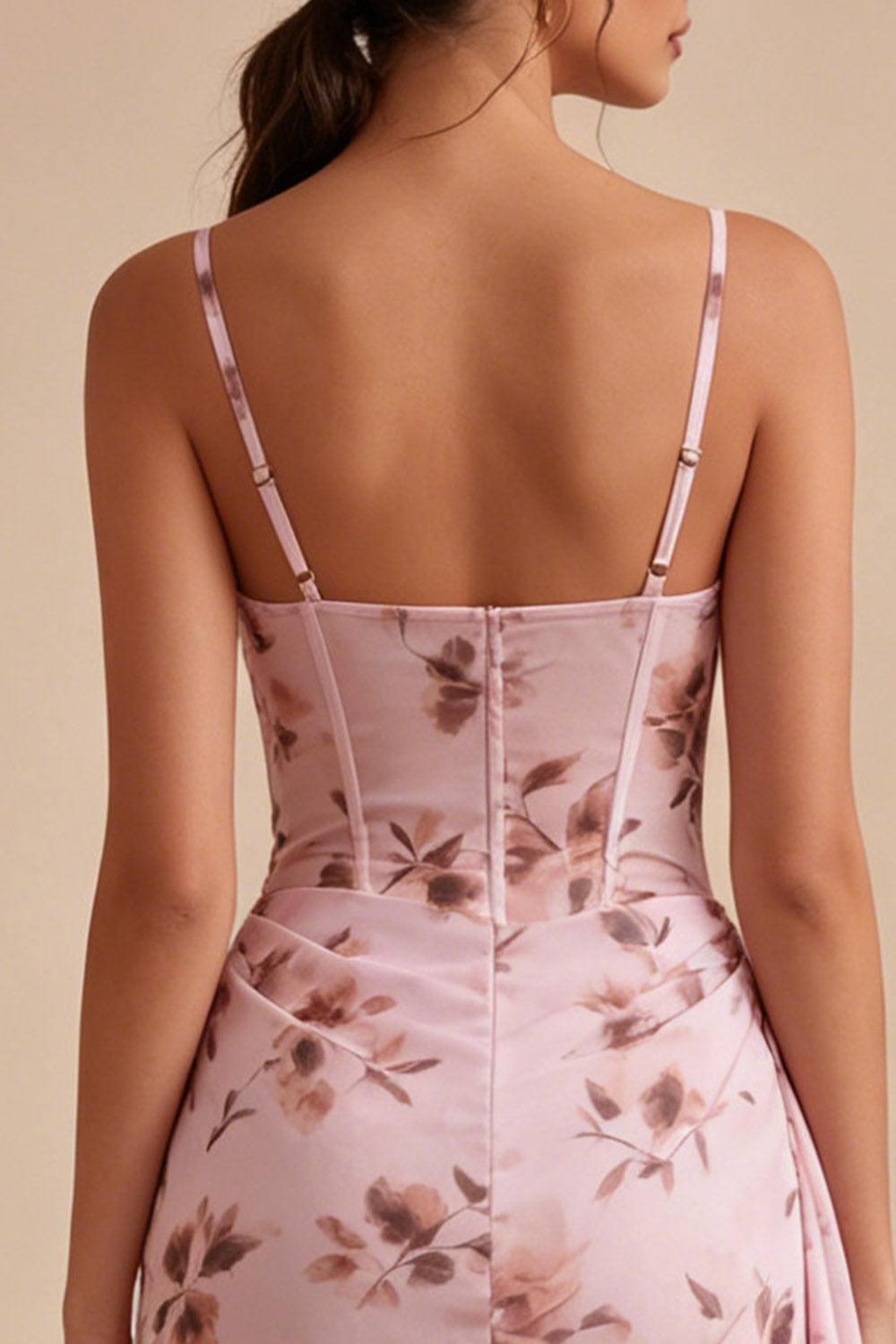 Floral Corset Pink Tight Short Ruched Homecoming Dress with Sash